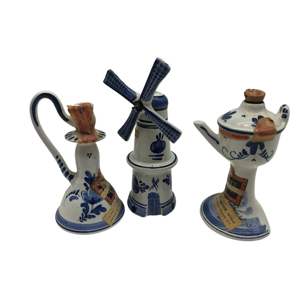 Rynbende's Distillers VTG Porcelain Delftware Figural Decanters or Bottles (3)